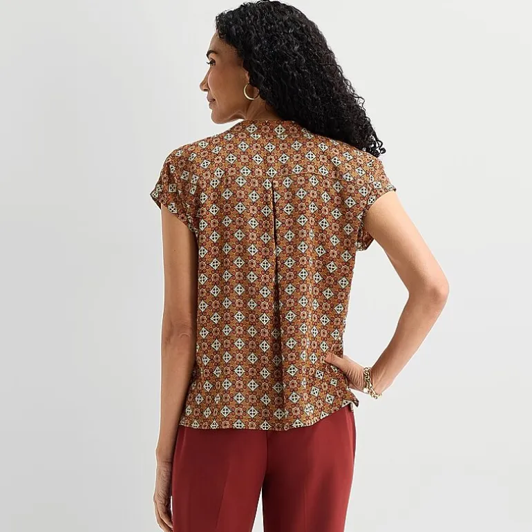 Liz Claiborne Womens Crew Neck Short Sleeve Blouse