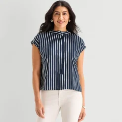 Liz Claiborne Womens Crew Neck Short Sleeve Blouse