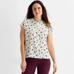 Liz Claiborne Womens Crew Neck Short Sleeve Blouse