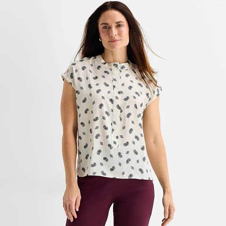 Liz Claiborne Womens Crew Neck Short Sleeve Blouse