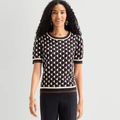 Liz Claiborne Womens Crew Neck Short Sleeve Pullover Sweater