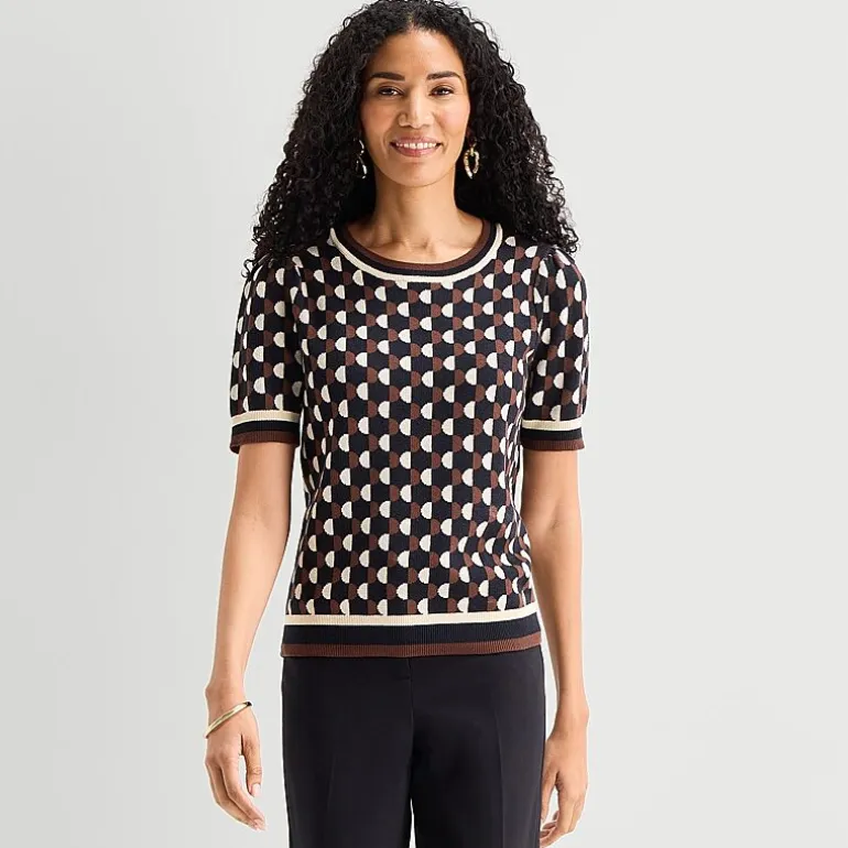 Liz Claiborne Womens Crew Neck Short Sleeve Pullover Sweater