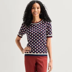Liz Claiborne Womens Crew Neck Short Sleeve Pullover Sweater