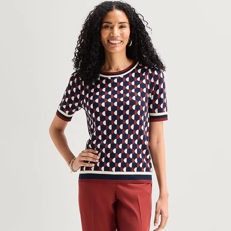 Liz Claiborne Womens Crew Neck Short Sleeve Pullover Sweater