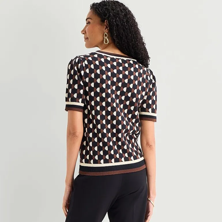 Liz Claiborne Womens Crew Neck Short Sleeve Pullover Sweater
