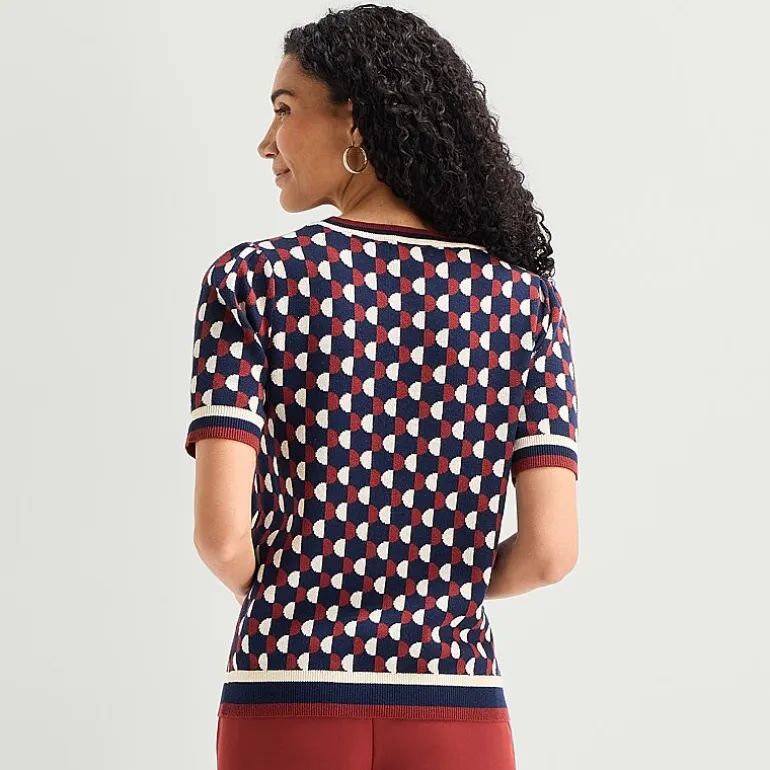 Liz Claiborne Womens Crew Neck Short Sleeve Pullover Sweater