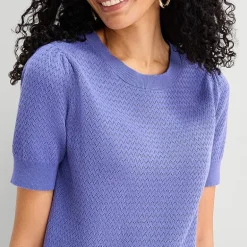 Liz Claiborne Womens Crew Neck Short Sleeve Pullover Sweater