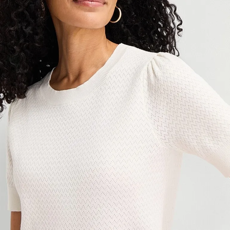 Liz Claiborne Womens Crew Neck Short Sleeve Pullover Sweater