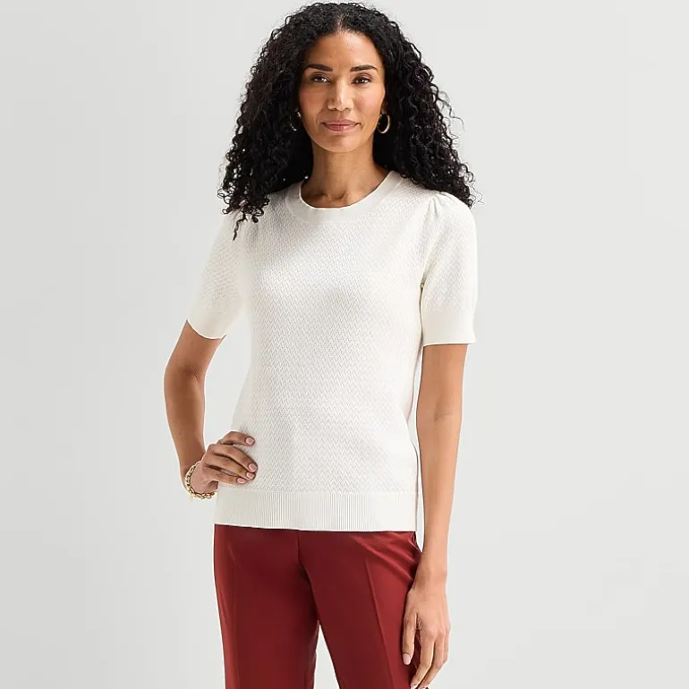 Liz Claiborne Womens Crew Neck Short Sleeve Pullover Sweater