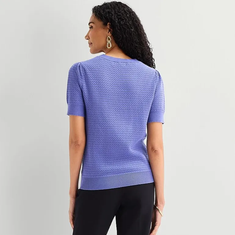 Liz Claiborne Womens Crew Neck Short Sleeve Pullover Sweater