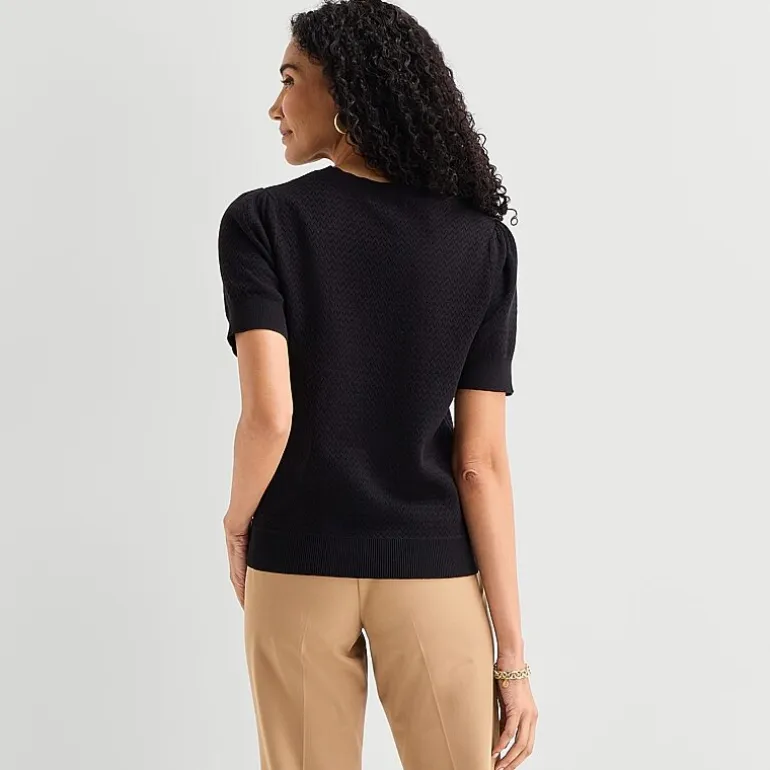 Liz Claiborne Womens Crew Neck Short Sleeve Pullover Sweater