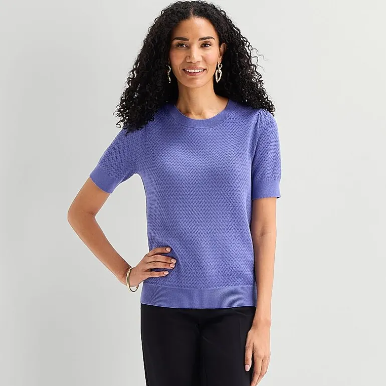 Liz Claiborne Womens Crew Neck Short Sleeve Pullover Sweater