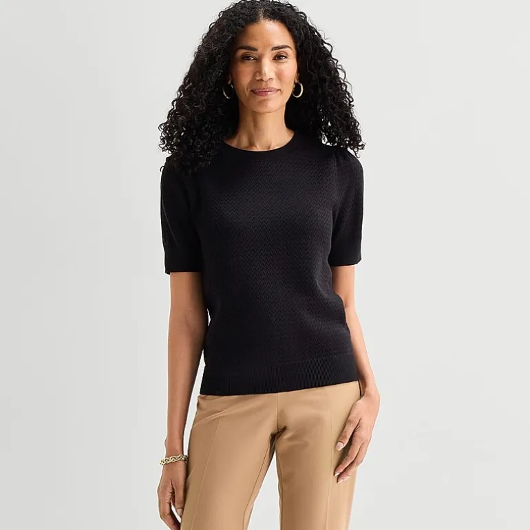 Liz Claiborne Womens Crew Neck Short Sleeve Pullover Sweater