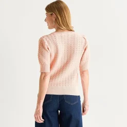 Liz Claiborne Womens Crew Neck Short Sleeve Pullover Sweater