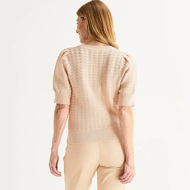 Liz Claiborne Womens Crew Neck Short Sleeve Pullover Sweater