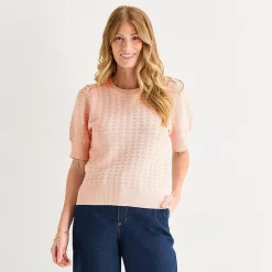 Liz Claiborne Womens Crew Neck Short Sleeve Pullover Sweater
