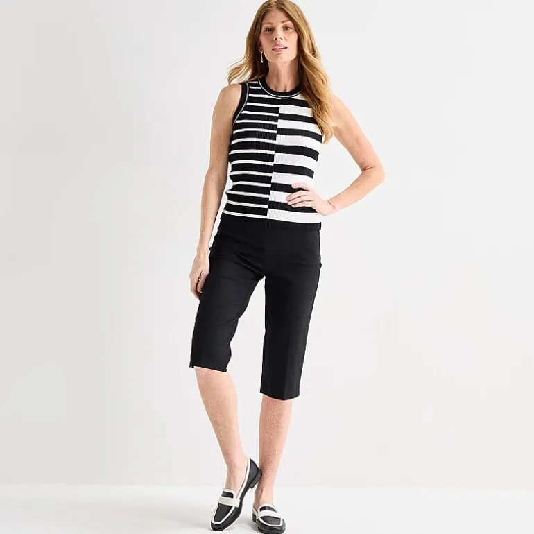 Liz Claiborne Womens Crew Neck Sleeveless Striped Pullover Sweater