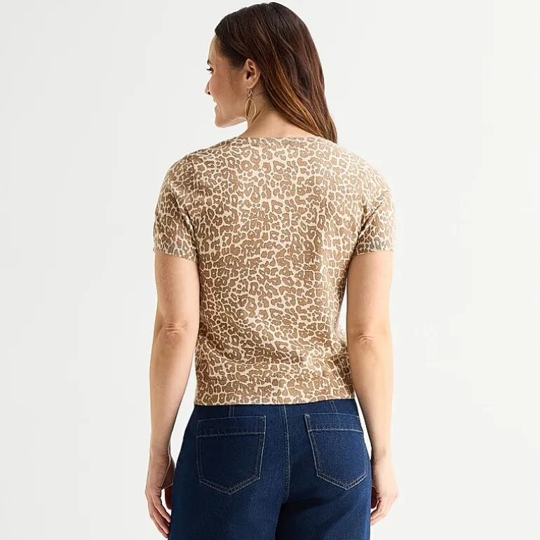 Liz Claiborne Womens Crew Neck Short Sleeve Pullover Sweater