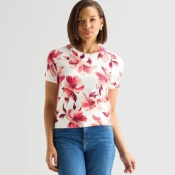 Liz Claiborne Womens Crew Neck Short Sleeve Pullover Sweater