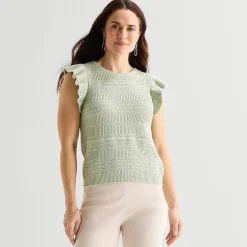 Liz Claiborne Womens Crew Neck Short Sleeve Pullover Sweater