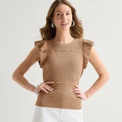 Liz Claiborne Womens Crew Neck Short Sleeve Pullover Sweater