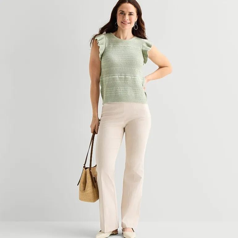 Liz Claiborne Womens Crew Neck Short Sleeve Pullover Sweater