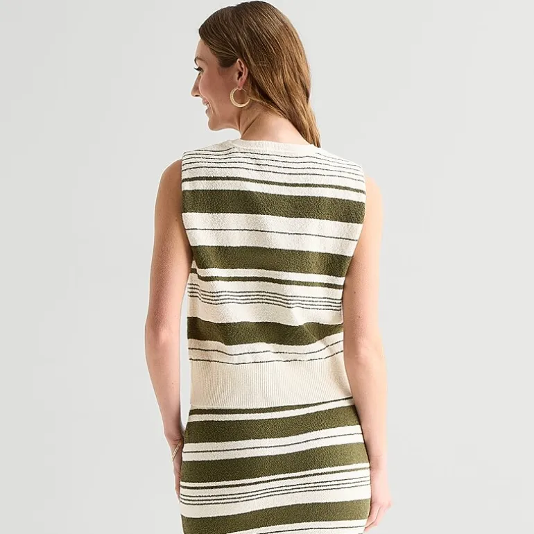 Liz Claiborne Womens Crew Neck Sleeveless Striped Pullover Sweater