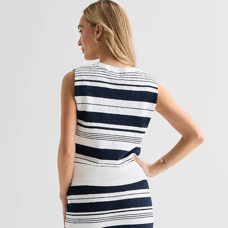 Liz Claiborne Womens Crew Neck Sleeveless Striped Pullover Sweater