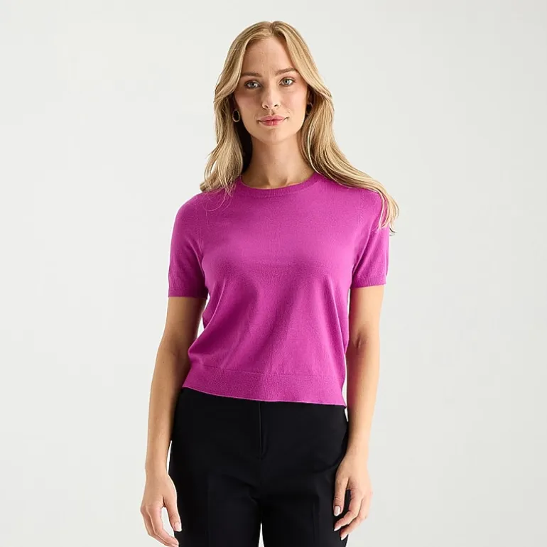 Liz Claiborne Womens Crew Neck Short Sleeve Pullover Sweater