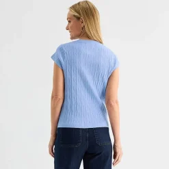 Liz Claiborne Womens Crew Neck Short Sleeve Embroidered Blouse