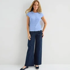 Liz Claiborne Womens Crew Neck Short Sleeve Embroidered Blouse