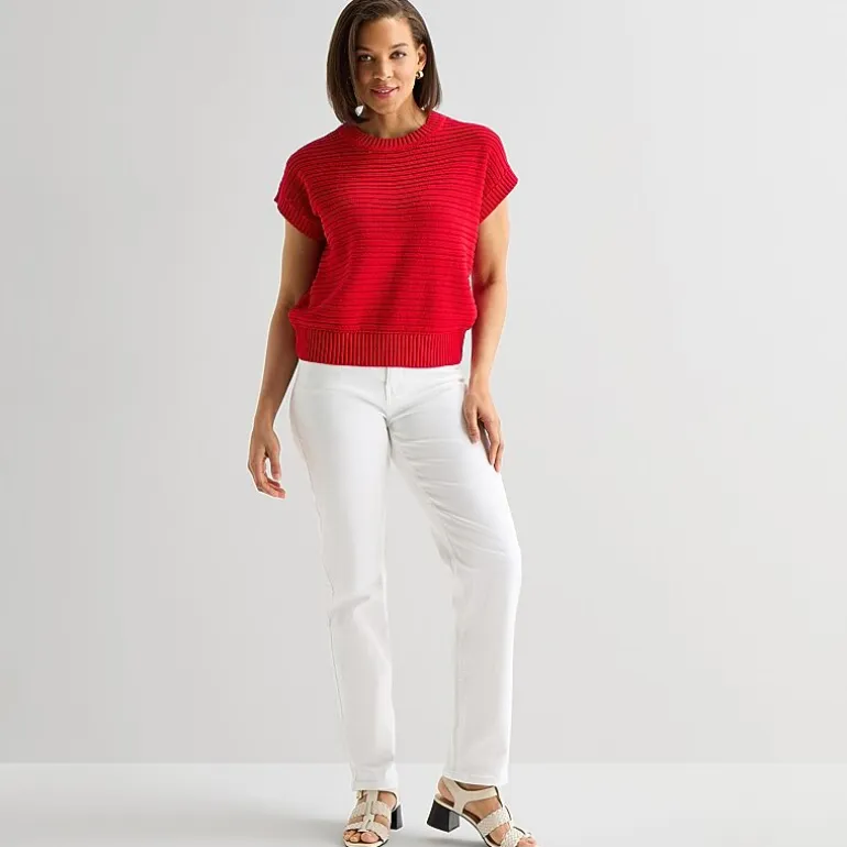 Liz Claiborne Womens Crew Neck Short Sleeve Pullover Sweater
