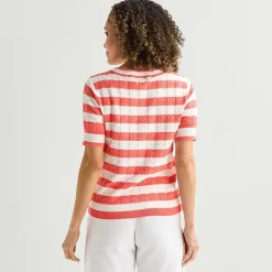 Liz Claiborne Womens Crew Neck Short Sleeve Striped Pullover Sweater