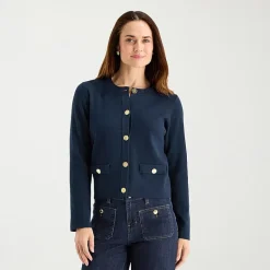 Liz Claiborne Womens Crew Neck Long Sleeve Button Cardigan