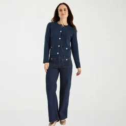 Liz Claiborne Womens Crew Neck Long Sleeve Button Cardigan