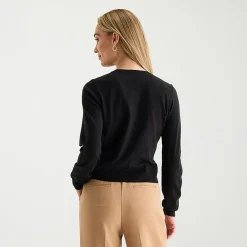 Liz Claiborne Womens Crew Neck Long Sleeve Button Cardigan