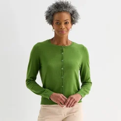 Liz Claiborne Womens Crew Neck Long Sleeve Button Cardigan