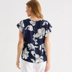Liz Claiborne Womens Crew Neck Short Sleeve Blouse