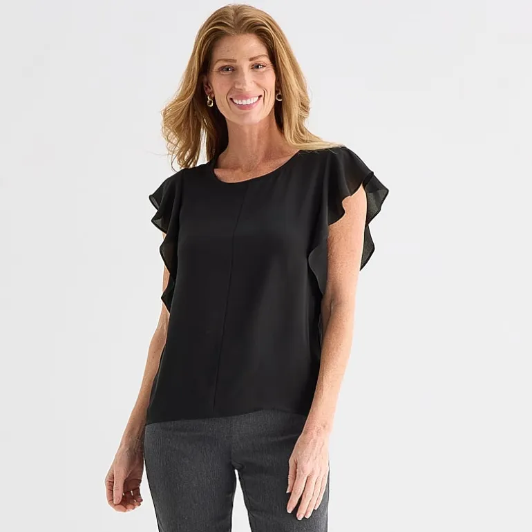 Liz Claiborne Womens Crew Neck Short Sleeve Blouse