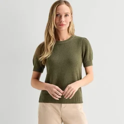 Liz Claiborne Womens Crew Neck Short Sleeve Pullover Sweater