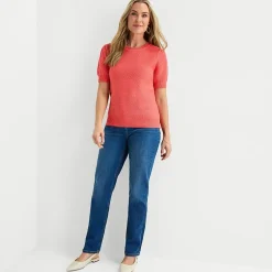 Liz Claiborne Womens Crew Neck Short Sleeve Pullover Sweater