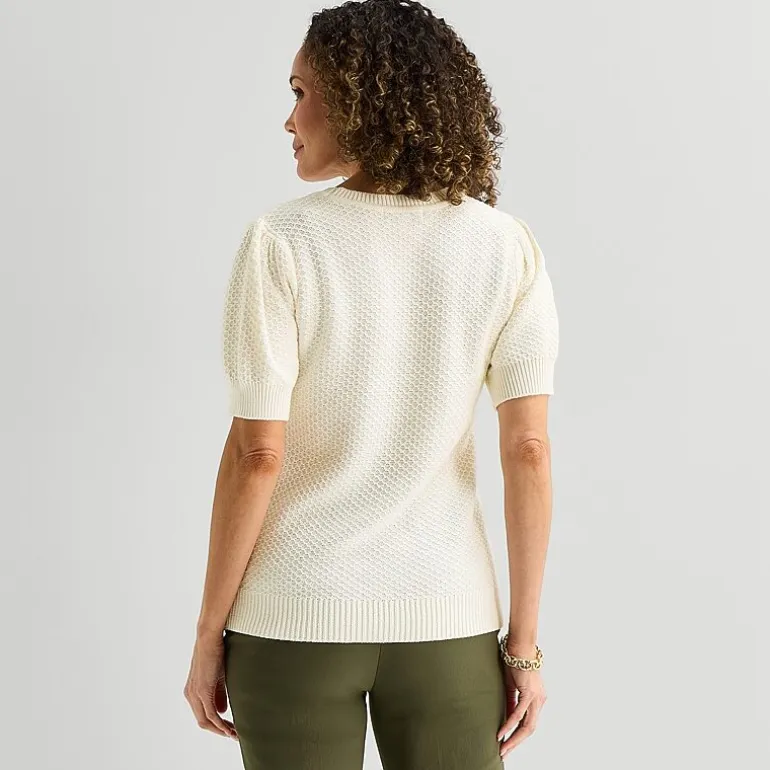 Liz Claiborne Womens Crew Neck Short Sleeve Pullover Sweater