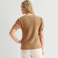 Liz Claiborne Womens Crew Neck Short Sleeve Pullover Sweater
