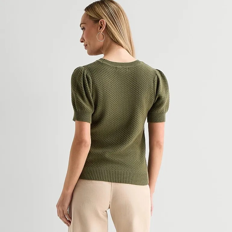 Liz Claiborne Womens Crew Neck Short Sleeve Pullover Sweater