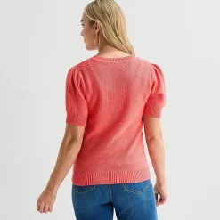 Liz Claiborne Womens Crew Neck Short Sleeve Pullover Sweater