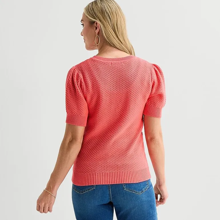 Liz Claiborne Womens Crew Neck Short Sleeve Pullover Sweater