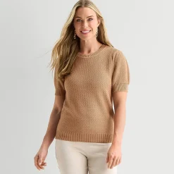 Liz Claiborne Womens Crew Neck Short Sleeve Pullover Sweater