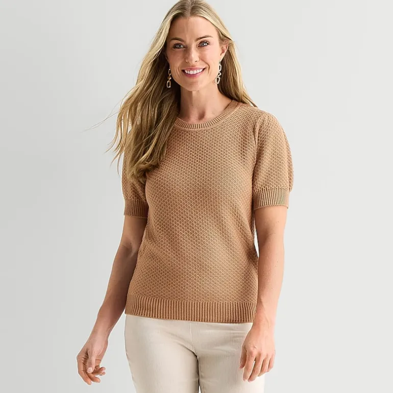 Liz Claiborne Womens Crew Neck Short Sleeve Pullover Sweater