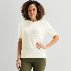 Liz Claiborne Womens Crew Neck Short Sleeve Pullover Sweater