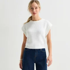 Liz Claiborne Womens Crew Neck Short Sleeve Pullover Sweater